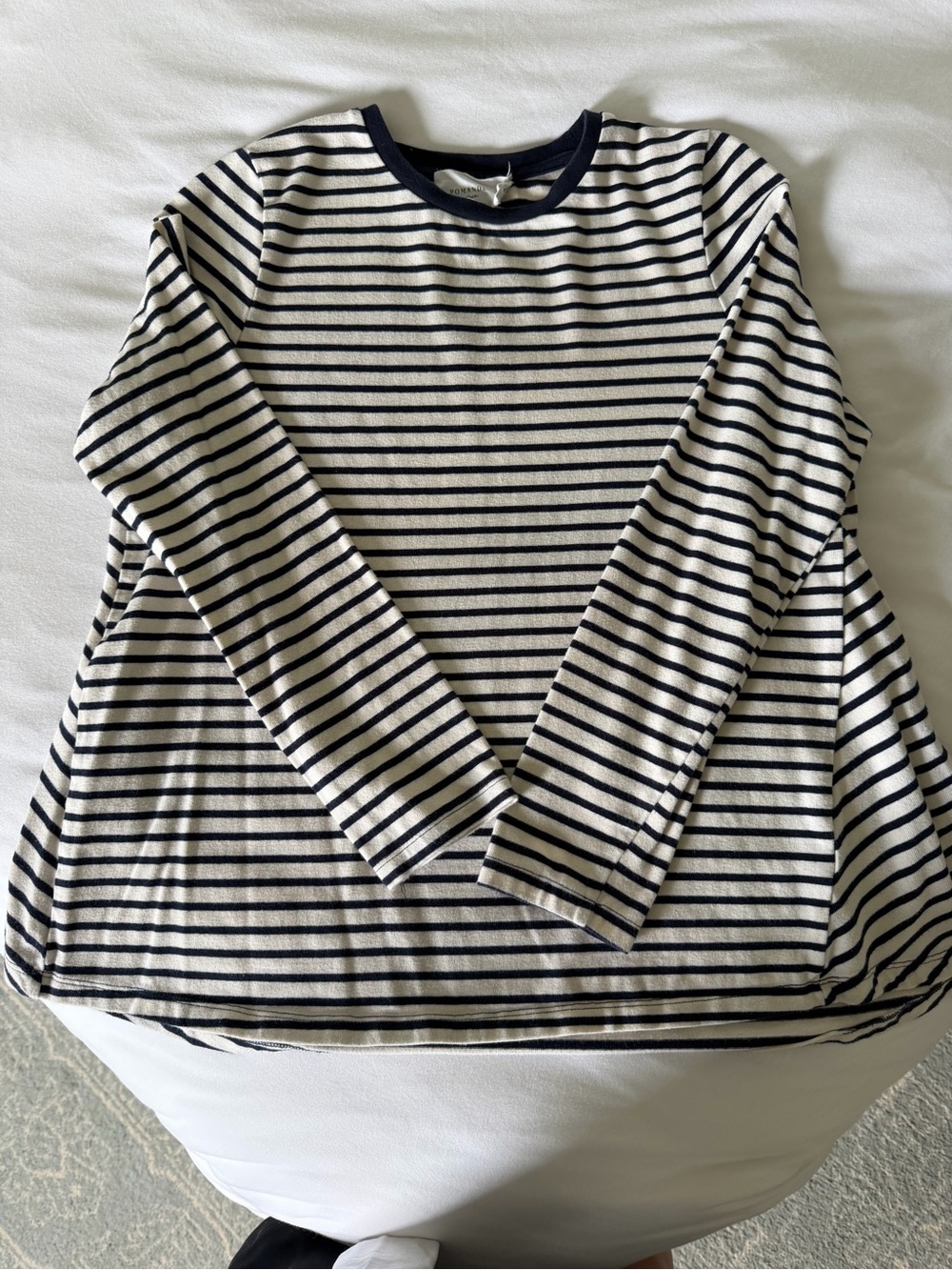 Pomander Place Navy and Cream Striped Long Sleeve Tee